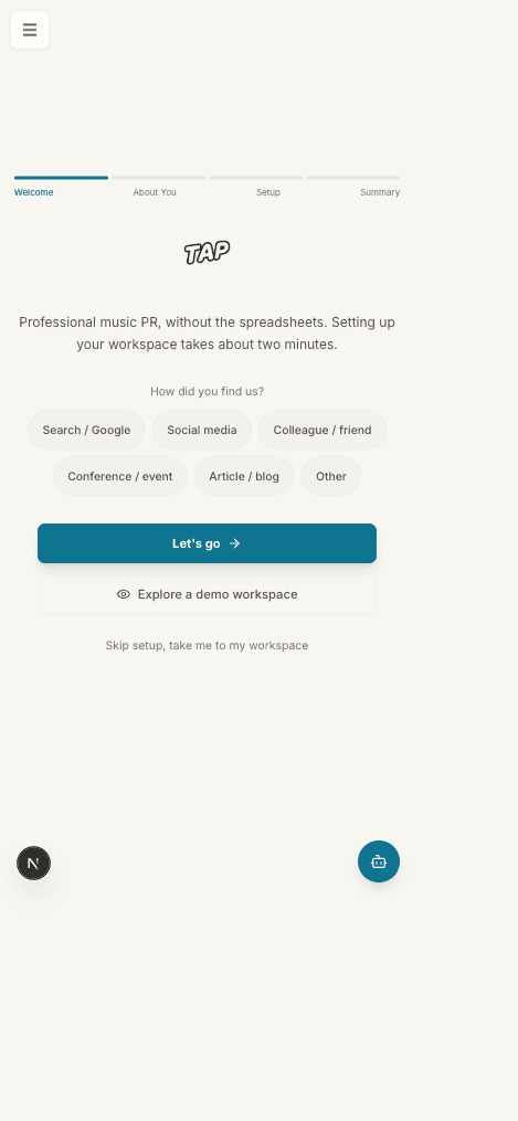 totalaud.io waitlist onboarding screenshot